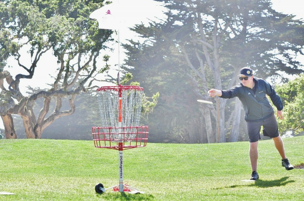 Nate Doss taps in for one of his nine birdies during the St. Jude Disc Golf Charity Invitational's first round. Photo: PDGA