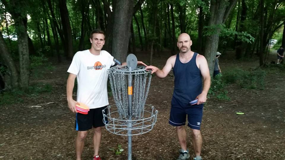 Mike Sale (left) and Dan Schnabel played 500 unique holes in less than 24 hours. 
