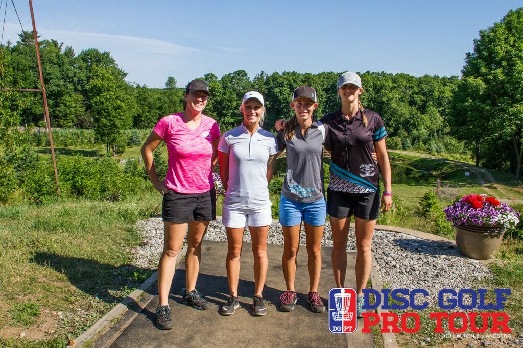 New world champion Valarie Jenkins, Catrina Allen, Paige Pierce, and Sarah Hokom will take the stage today at the Ledgestone Open Women's Showcase. Photo: Lauren Lakeberg, Disc Golf Pro Tour