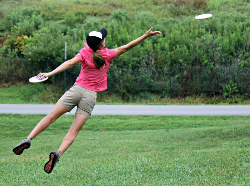 Paige Pierce jumped to the top of the leaderboard after round four of the PDGA Professional Disc Golf World Championships in Emporia, Kansas on Friday. Photo: Rebecca Heiam