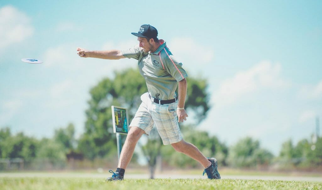 Ricky Wysocki rattled off eight consecutive birdies on his way to taking the lead at the PDGA Professional Disc Golf World Championships in Emporia, Kansas. Photo: Juan Luis Garcia, Overstable Studios