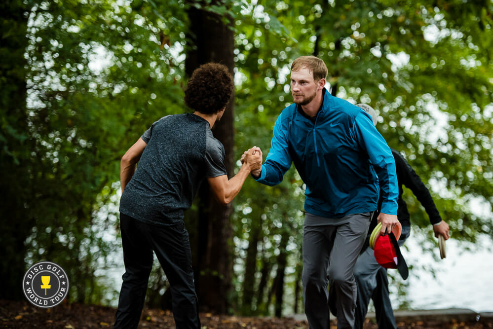 Jeremy Koling (right) holds a four shot lead over Nikko Locastro heading into today's United States Disc Golf Championship final. Photo: Eino Ansio, Disc Golf World Tour