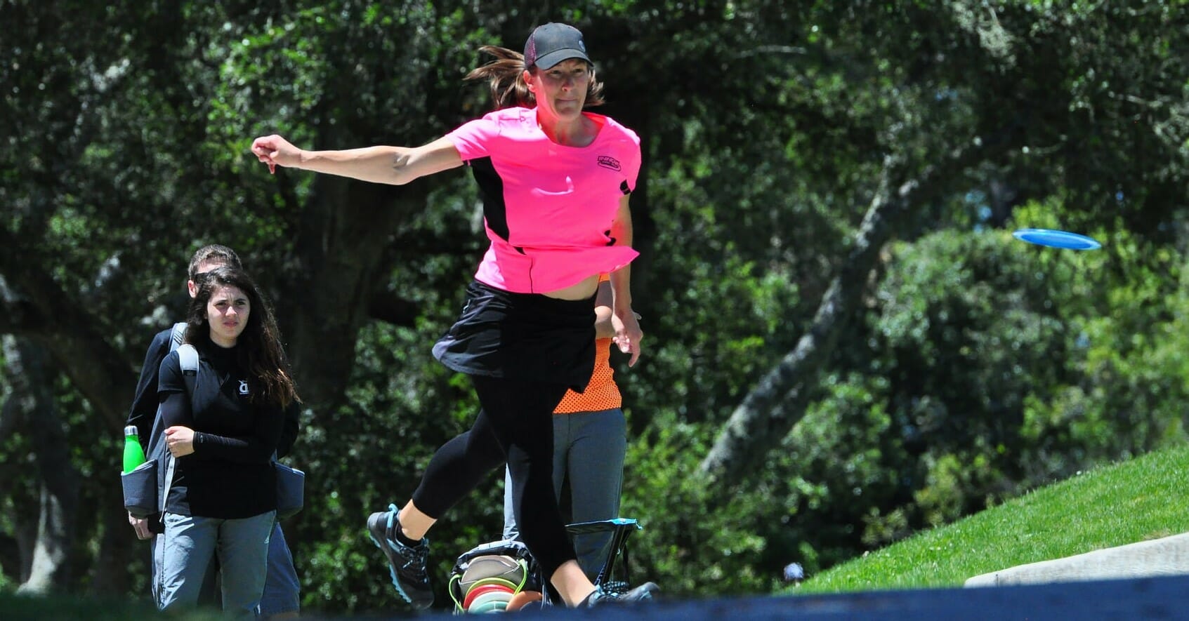 Jenkins tees off during the final round of the 2016 "Steady" Ed Masters Cup in Santa Cruz, California. Photo: PDGA