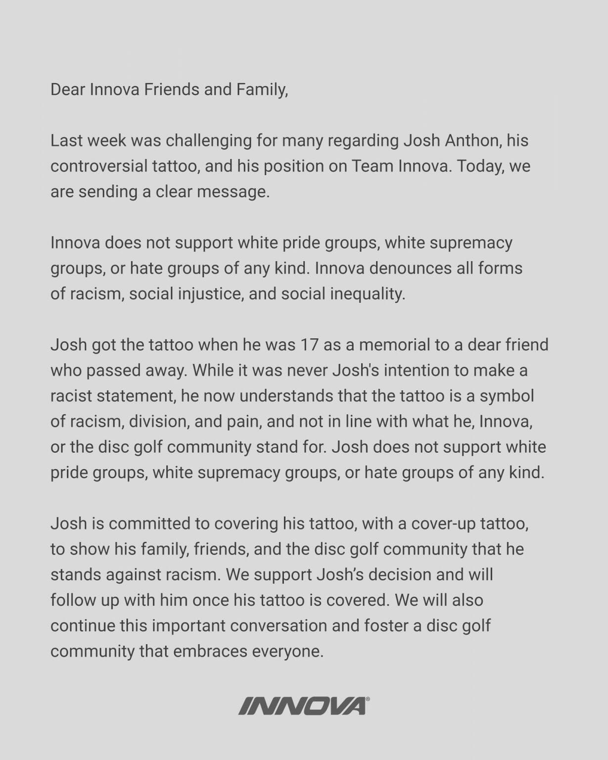 Statement regarding Josh Anthon : r/discgolf
