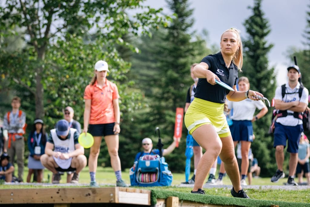 Kristin Lätt tees off at the 2025 PDGA Pro World Championships